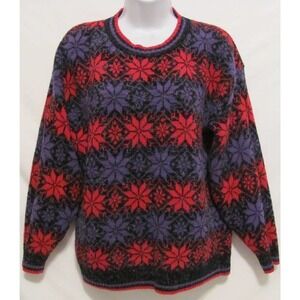 GFC LTD Womens Large Oversized Fair Isle Purple Pink Sweater Black USA New York